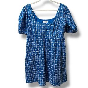 Rhode x Target Blue Embroidered Puff Sleeve Babydoll Mini Dress Women's L